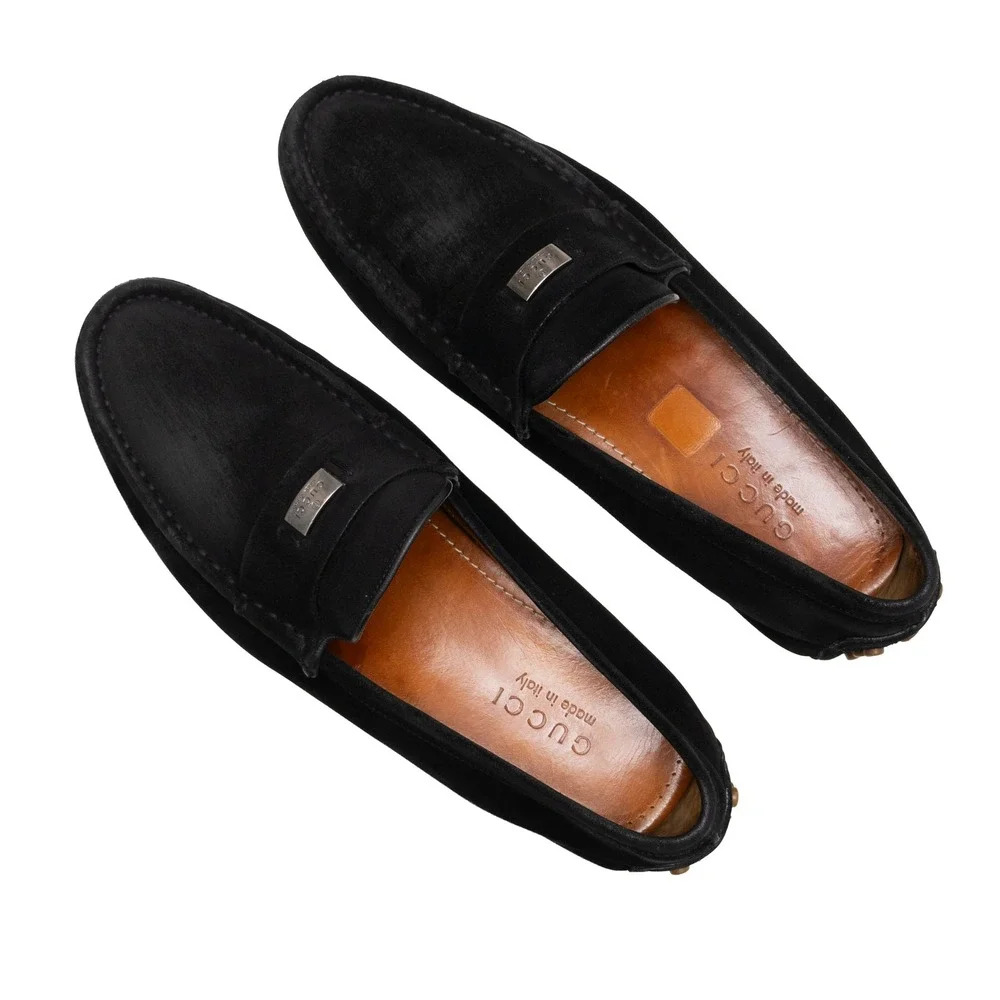 Gucci Men Black Suede Driving Loafers UK 9.5 US 10 EU 43.5 Moccasin Italy